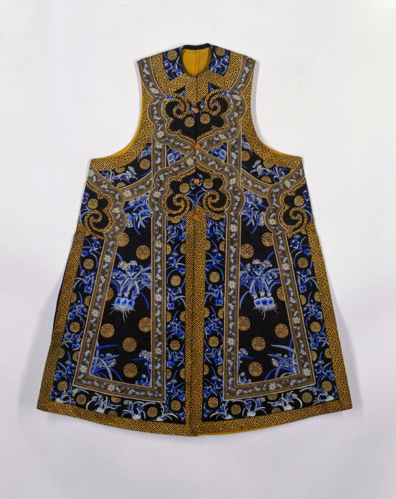 图片[1]-Stone blue embroidered narcissus longevity pattern waistcoat-China Archive